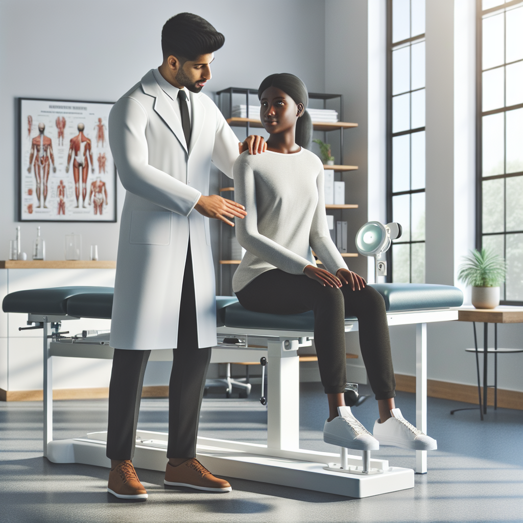 Realistic stock image of physiotherapist treating patient.