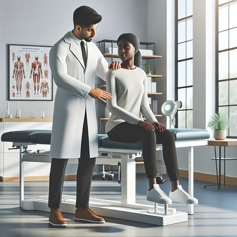 Realistic stock image of physiotherapist treating patient.