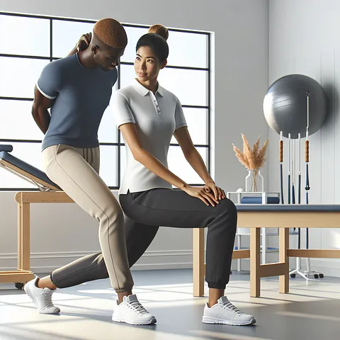 Realistic stock image of a modern physiotherapy session.