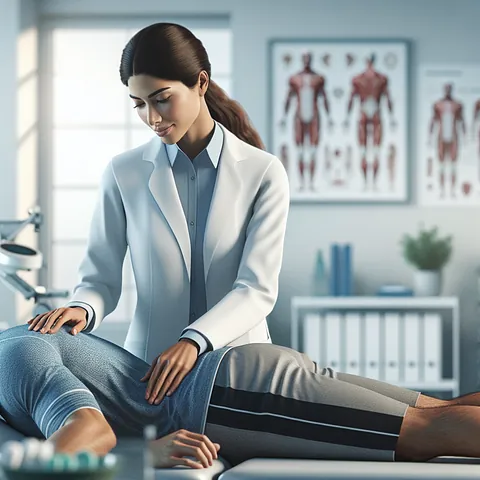Realistic stock image of physiotherapist treating patient.